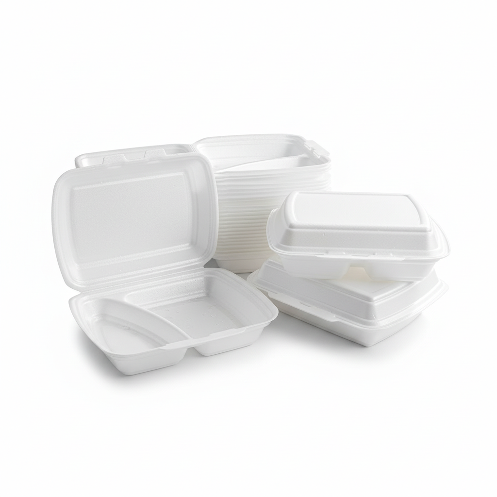 Thermal folding boxes made of XPS polystyrene, white, 3-compartment, 210 x 245 x 72 mm, 1