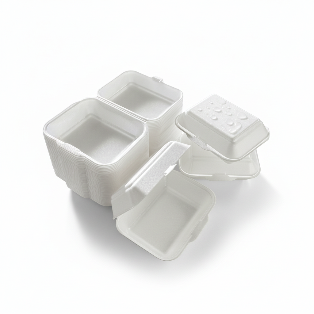 Thermo-folding box Hamburger Box XPS Styrofoam cream, 150 x 160 x 80 mm