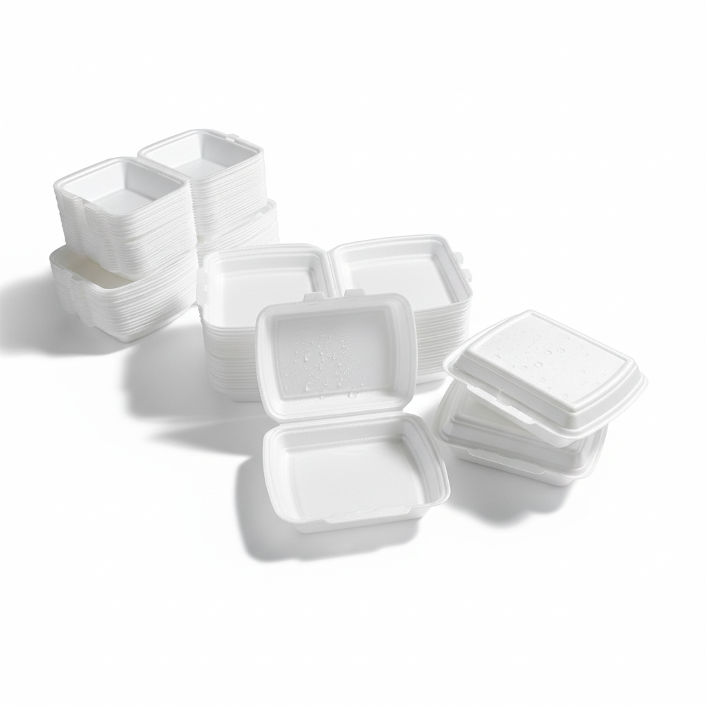 Thermo-folding lunchbox made of XPS polystyrene, cream, 185 x 155 x 80 mm
