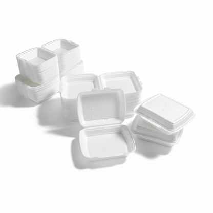 Thermo-folding lunchbox made of XPS polystyrene, cream, 185 x 155 x 80 mm