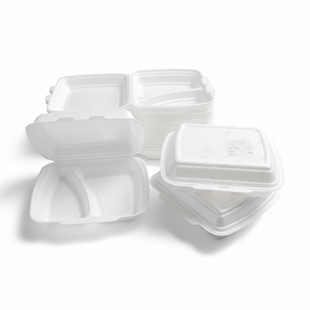 Thermal folding boxes made of XPS polystyrene, white, 3-compartment, 210 x 245 x 72 mm, 1