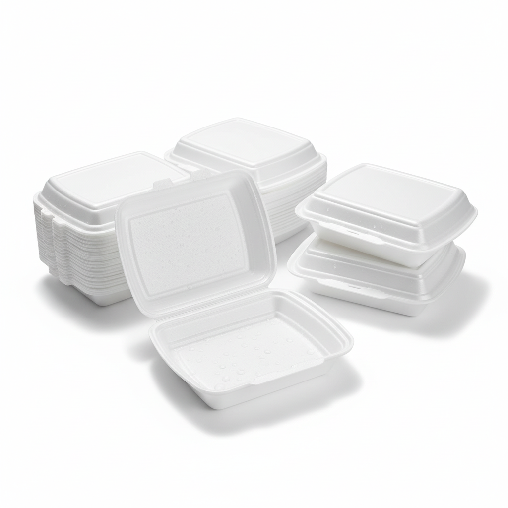 Thermo-folding lunchbox made of XPS polystyrene, cream, 185 x 155 x 80 mm